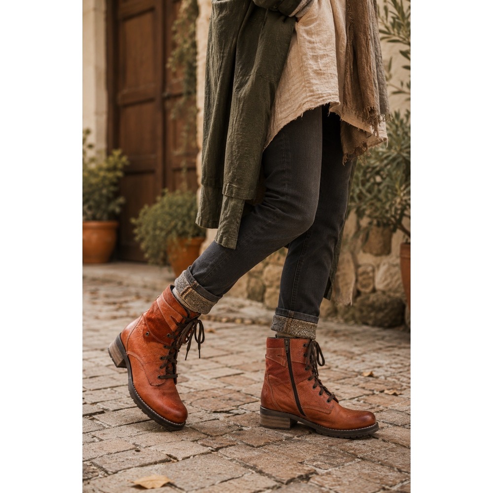 Dromedaris Kara Lace Up Boots Women Manarin Red Leather‎ Suede Lug 9.5-10